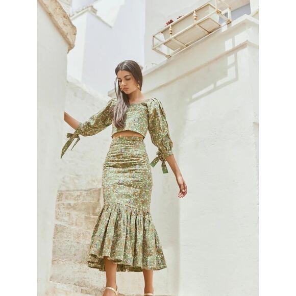 EDDY-Lauren Embroidered Puff-Sleeve Fringe Top-Spruce Butterfly Embroidery Sz:XS - Picture 4 of 6